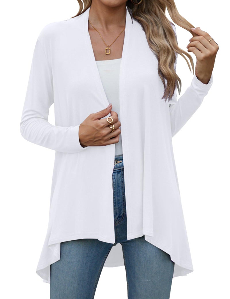 POGTMM Women's Open Front Lightweight Summer Cardigans Kimono Beach Cover Ups with Pockets (US S(4-6), White) - Image 5